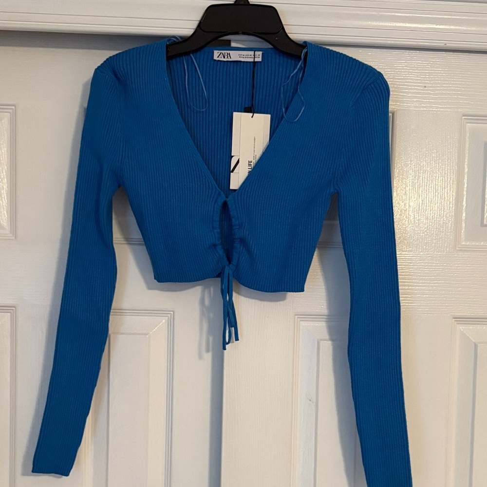 Zara Vibrant Blue Long Sleeve Crop Top